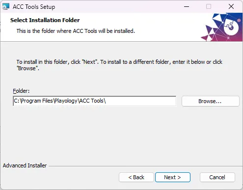 Installation Folder page of ACC Tools installer wizard